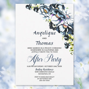 Invitación Recepción de Boda Floral Gris Azul