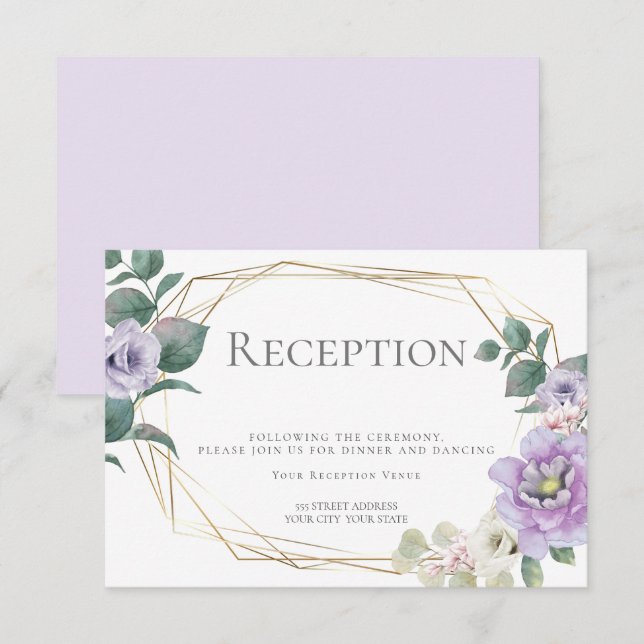 Invitación Recepción de Boda | Floral Lila Acuarela (Anverso / Reverso)