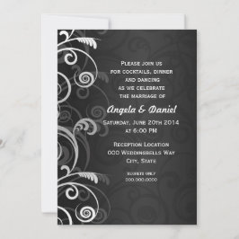 Invitación Recepción de Boda Floral Moderna en Blanco y Negro