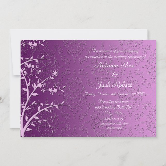 Invitación Recepción de boda floral morada elegante (Anverso)