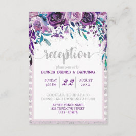Invitación Recepción de Boda Floral Morado y Plateado