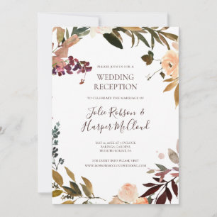 Invitación Recepción de Boda Floral Naranja Borgoña