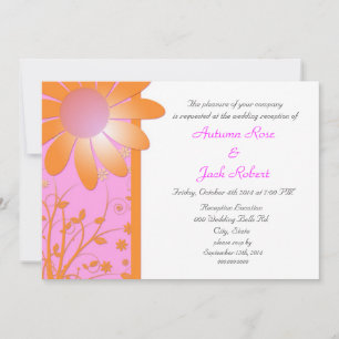 Invitación Recepción de Boda Floral Naranja Brillante y Rosa