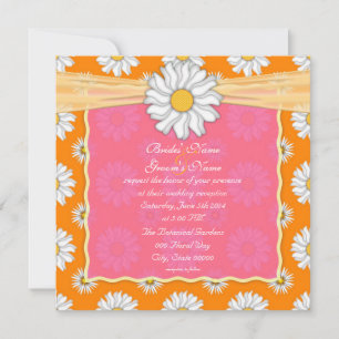 Invitación Recepción de Boda Floral Naranja Rosa y Blanco