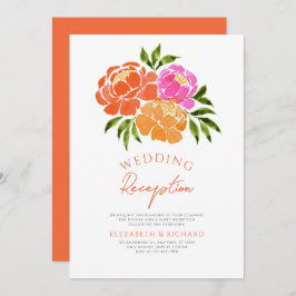Invitación Recepción de boda floral Naranja rosado caliente