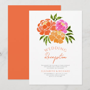 Invitación Recepción de boda floral Naranja rosado caliente