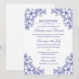 Invitación Recepción de Boda Floral Ornada Azul