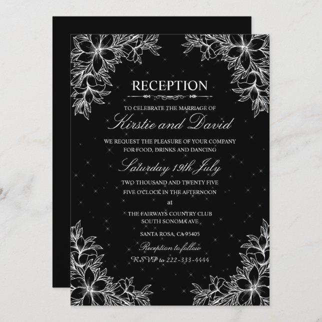 Invitación Recepción de Boda Floral Ornada Blanca (Anverso / Reverso)