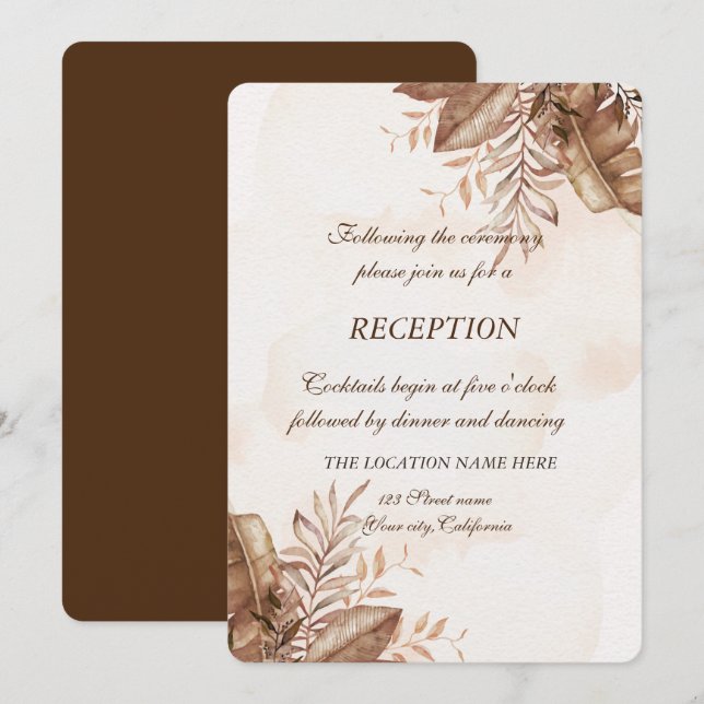 Invitación Recepción de boda floral otoñal exótica (Anverso / Reverso)