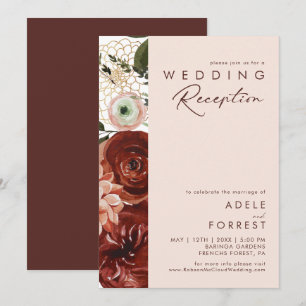 Invitación Recepción de Boda Floral Otoñal Marsala   Rubor