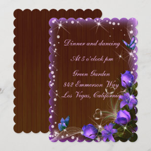 Invitación Recepción de Boda Floral Púrpura de Madera Oscura