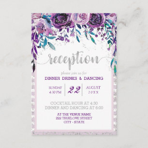 Invitación Recepción de boda floral púrpura y plateada