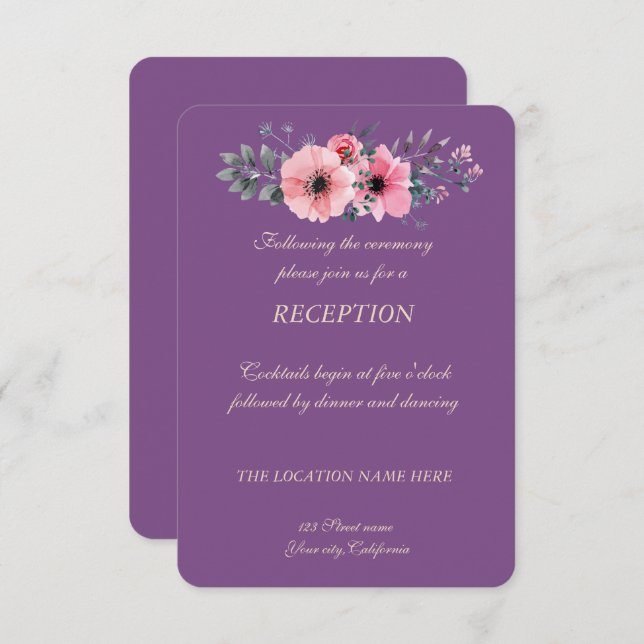 Invitación Recepción de boda floral romántica elegante (Anverso / Reverso)