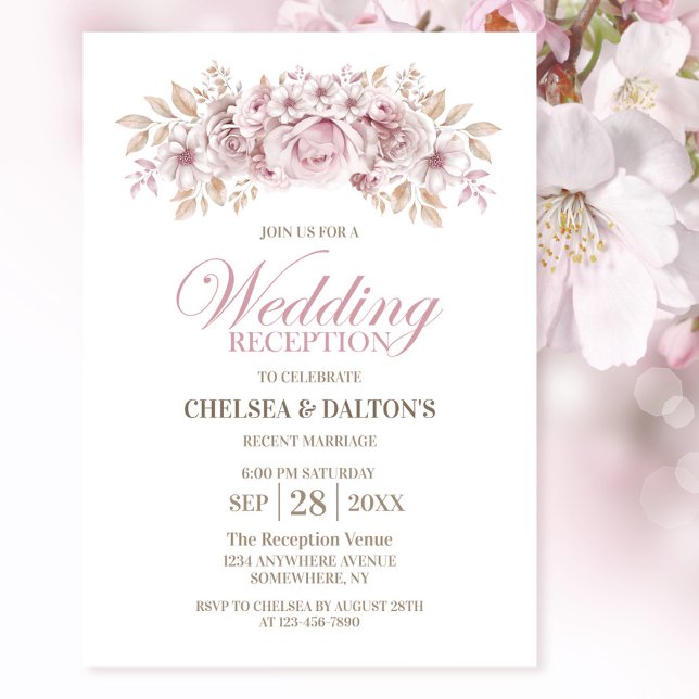 Invitación Recepción de boda floral rosa (Subido por el creador)