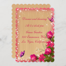 Invitación Recepción de Boda Floral Rosa de Madera Rústica