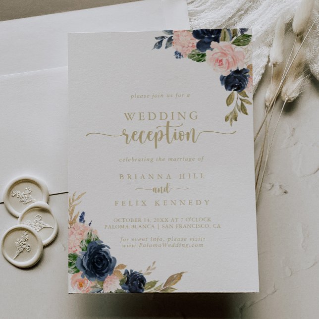 Invitación Recepción de Boda Floral Rosa Marino Dorado   (Subido por el creador)