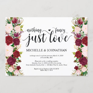 Invitación Recepción de boda floral rosa Marsala Elopement