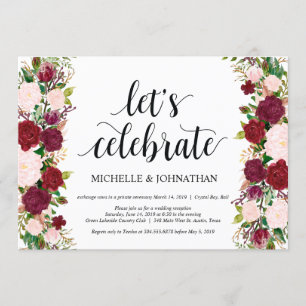 Invitación Recepción de boda floral rosa Marsala Elopement