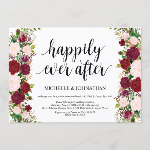 Invitación Recepción de boda floral rosa Marsala Elopement