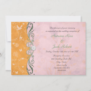 Invitación Recepción de boda floral rosa y naranja