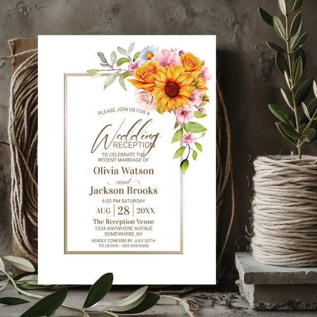 Invitación Recepción de boda floral rosada con girasol (Subido por el creador)