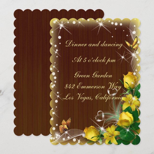Invitación Recepción de Boda Floral Rústica de Madera Oscura (Anverso / Reverso)
