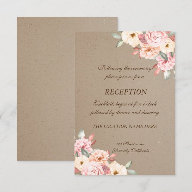 Invitación Recepción de Boda Floral Rústico Chic (Anverso / Reverso)