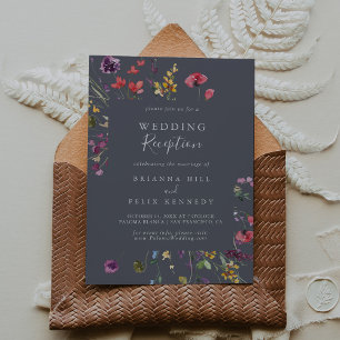 Invitación Recepción de boda floral silvestre azul clásico