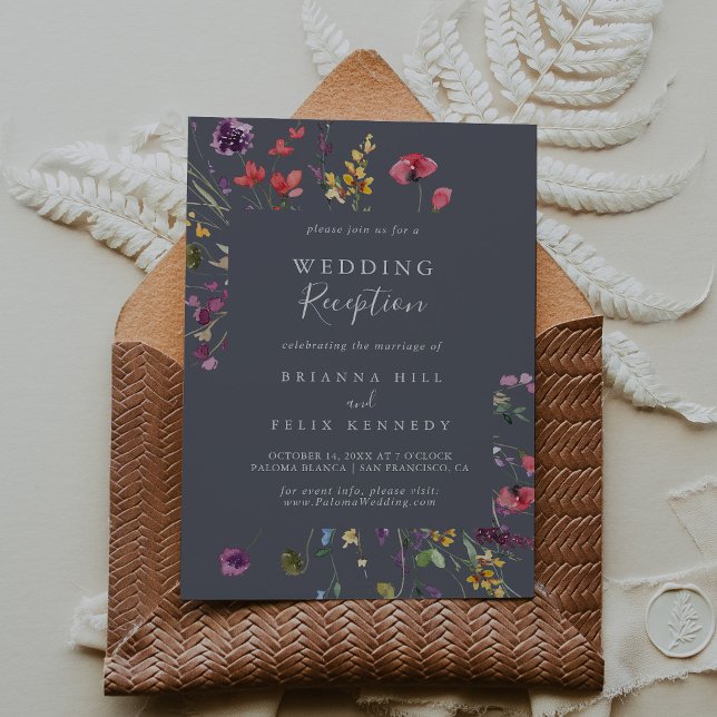 Invitación Recepción de Boda Floral Silvestre Azul Clásico (Subido por el creador)