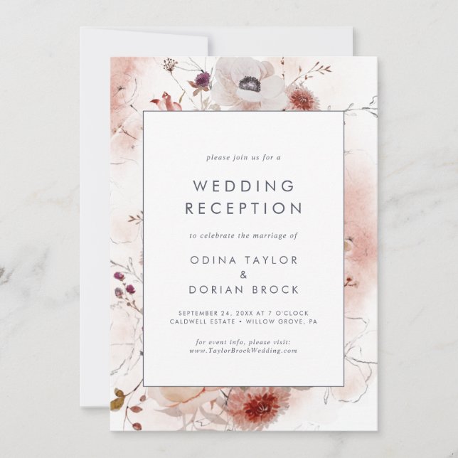 Invitación Recepción de boda floral simple (Anverso)