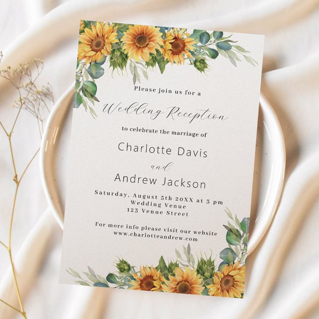 Invitación Recepción de boda floral Sunflowers eucalipto (Subido por el creador)