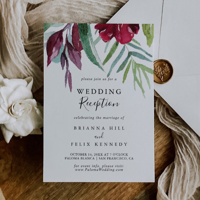 Invitación Recepción de Boda Floral Tropical Caligráfica (Subido por el creador)