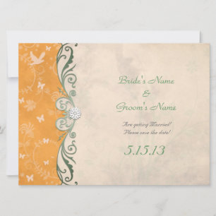 Invitación Recepción de Boda Floral Verde Naranja Lindo