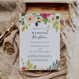 Invitación Recepción de Boda Floral Verde Rosa Rubor