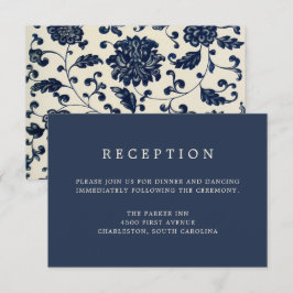 Invitación Recepción de Boda Floral Vintage | Azul Marino y C