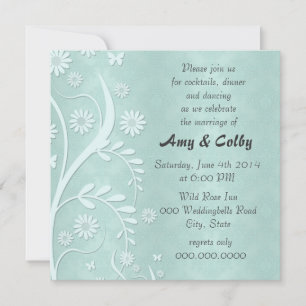 Invitación Recepción de boda floral y damasco azul verdoso