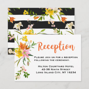 Invitación Recepción de Boda Flores de Lirio Rayas Negras y B