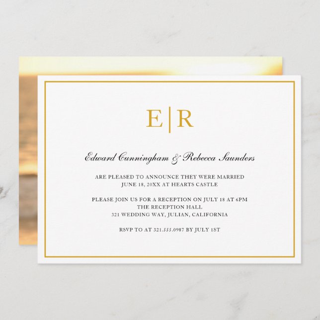 Invitación Recepción de Boda Formal de Monograma Elegante Dor (Anverso / Reverso)