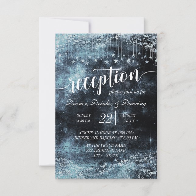 Invitación Recepción de Boda Galaxia Noche Estrellada Acuarel (Anverso)