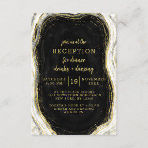 Invitación Recepción de Boda Geoda Agata Blanco Negro y Dorad