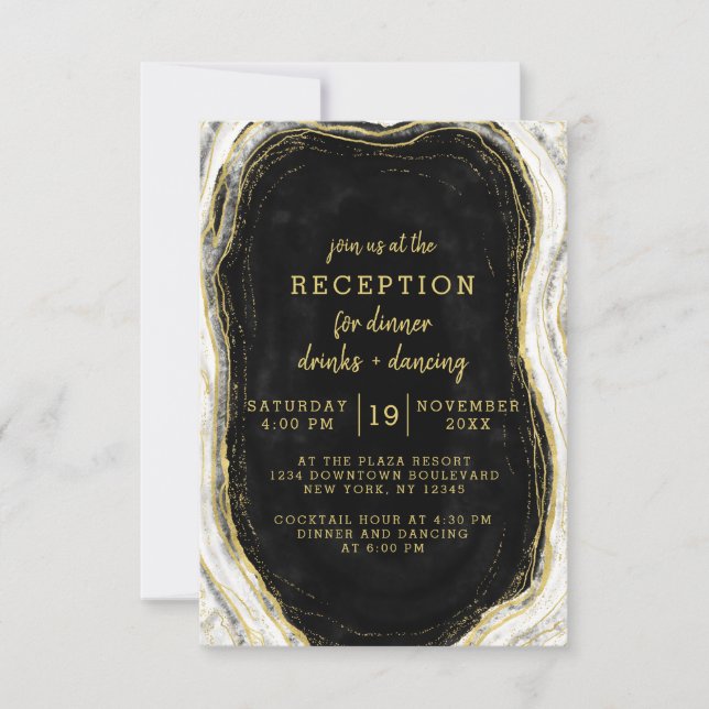 Invitación Recepción de Boda Geoda Agata Blanco y Dorado (Anverso)