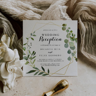 Invitación Recepción de boda geométrica dorada tropical verde