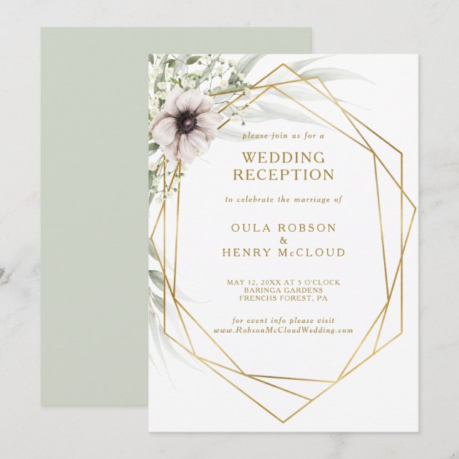 Invitación Recepción de Boda Geométrica Eucalyptus Gold (Anverso / Reverso)