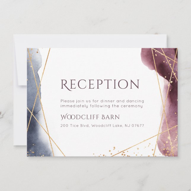 Invitación Recepción de Boda Geométrica Moderna con Acuarela  (Anverso)