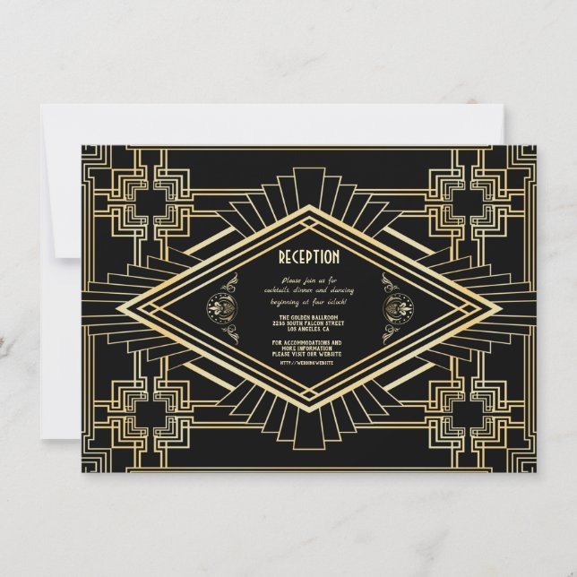 Invitación Recepción de boda Glam Gold Black Gran Gatsby (Anverso)