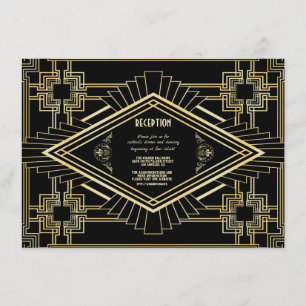 Invitación Recepción de boda Glam Gold Black Great Gatsby