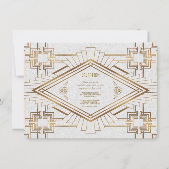 Invitación Recepción de Boda Glam Gold White Great Gatsby (Anverso)