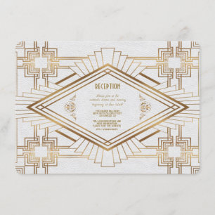 Invitación Recepción de Boda Glam Gold White Great Gatsby