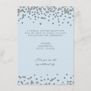 Invitación Recepción de Boda Glitter Plateado Confeti Azul Hi