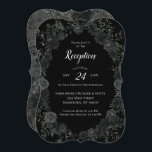 Invitación Recepción de boda gótica blanca y negra Rosa<br><div class="desc">Las invitaciones a la recepción de nupcias góticas con rosa floral en blanco y negro se hacen para que coincidan con la Colección de Bodas Gótico-Negro. El contraste negro oscuro y blanco brillante con los motivos florales oscuros. El tipo de letra del guión combinado con el tipo de letra serif,...</div>